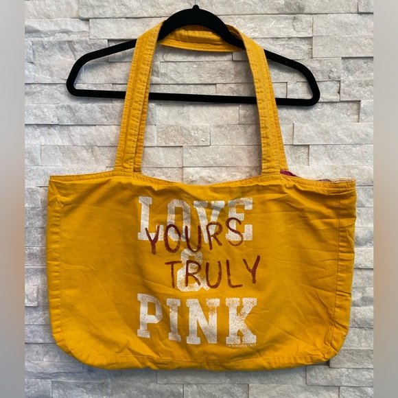 Reversible Victoria’s Secret PINK Yellow Gold & Pink Polka Dot Tote Bag - Picture 1 of 10